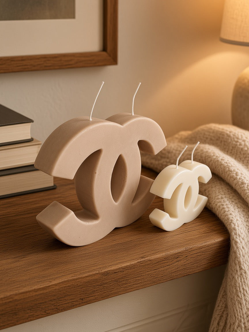 Luxury Chanel CC Logo Candles | Set of 2 Beige & Cream Home Décor