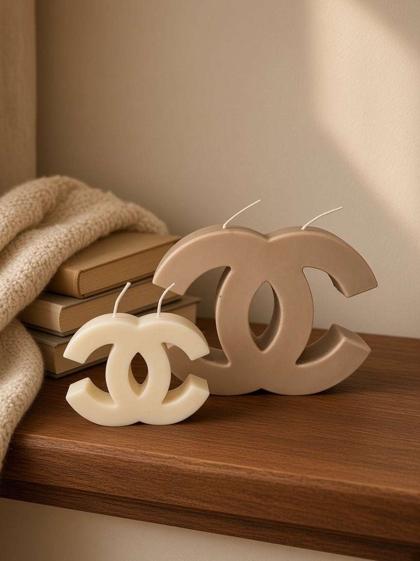 Luxury Chanel CC Logo Candles | Set of 2 Beige & Cream Home Décor
