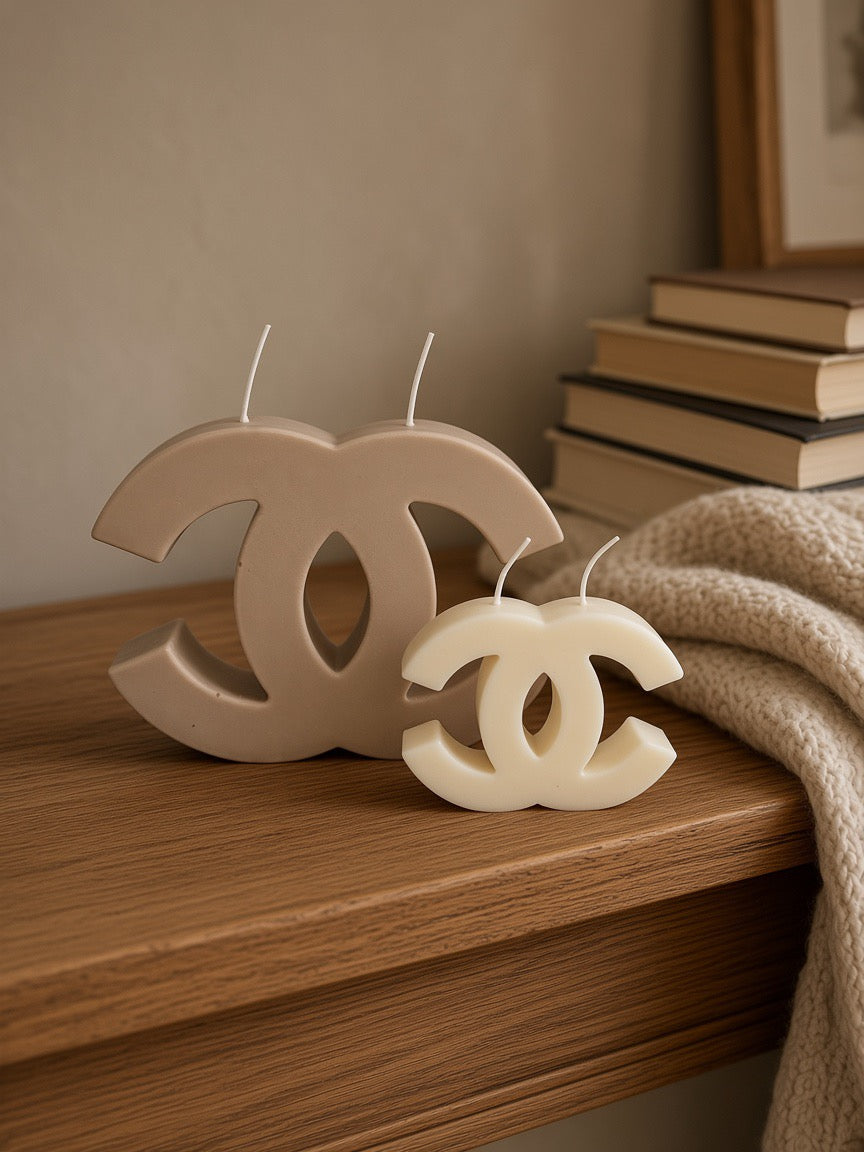 Luxury Chanel CC Logo Candles | Set of 2 Beige & Cream Home Décor